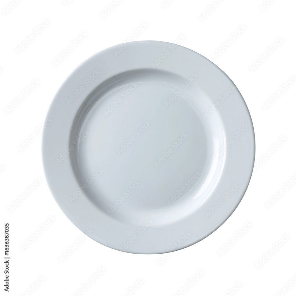Poster plain white plate with smooth surface and simple design, perfect for serving meals or displaying foo