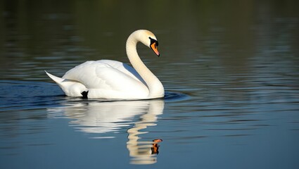 Fototapeta premium Graceful swan gliding across tranquil water.