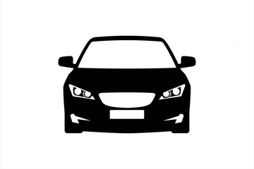 Obraz premium Black silhouette of a modern car front view on white background automobile vehicle