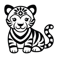 a black and white tiger with a striped pattern.
