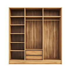 Obraz premium Modern Light Brown Wooden Wardrobe with Shelves Isolated on White Background