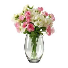 beautiful arrangement of pink and white flowers in clear glass vase, adding touch of elegance to any space. vibrant colors and fresh appearance evoke feelings of joy and tranquility