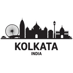 Kolkata skyline horizontal banner. Kolkata, India. Vector template for your design. Vector black silhouette. with white background.