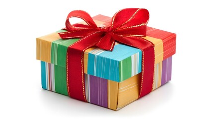 Obraz premium A colorful gift box with a red ribbon. A perfect present for any occasion, with a variety of colors and textures
