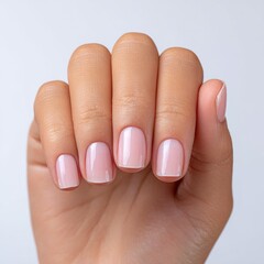 Relaxed hand close-up shot of beautiful manicure nails aesthetic beauty focus in minimalist...
