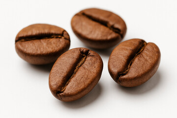 Naklejka premium Macro Photo of Roasted Coffee Beans on White Background