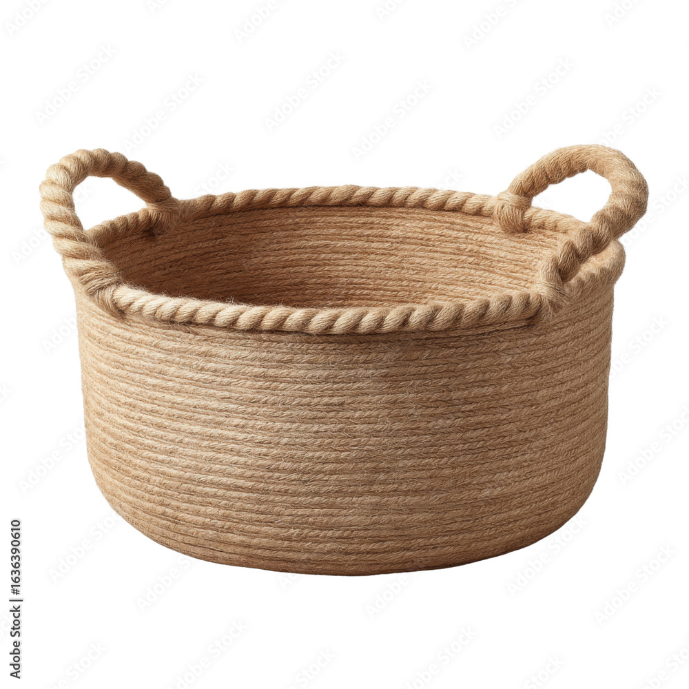 Poster natural rope basket with handles, perfect for storage and organization. its rustic design adds warm 
