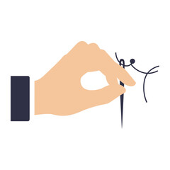 Hand Holding Needle with Thread for Sewing or Embroidery