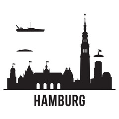 Hamburg skyline. Vector illustration. Vector black silhouette. with white background.