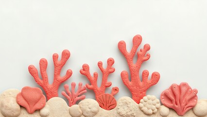 海底世界をイメージしたサンゴと貝殻のミニマルな背景