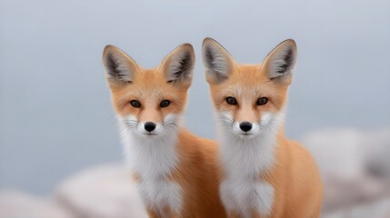 Obraz premium Adorable Fox Cub Pair in Natural Setting, Cute Wildlife Photography for Nature and Animal Enthusiasts