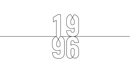 1996 year continuous line art clip self drawing animation on white black background. vertically single one line art outline illustration 1996 year numbers video