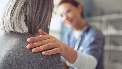 Healthy lifestyle and medical concept, the healthcare worker talks to the elderly patient and...