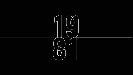 1981 year continuous line art clip self drawing animation on white black background. vertically single one line art outline illustration 1981 year numbers video