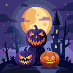 halloween background with pumpkin and bats