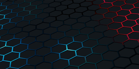 Abstract red blue light hexagon mesh on black design modern futuristic background vector illustration.