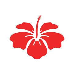 Red Hibiscus Bloom Silhouette. Tropical Floral Vector Graphic