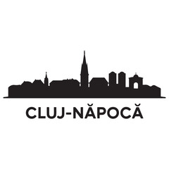 Fototapeta premium Cluj-Napoca city skyline. Black cityscape isolated on white background. Vector banner. Vector black silhouette. with white background.