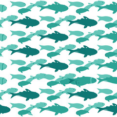 Teal and Aqua School of Fish Seamless Pattern
