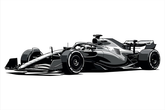 Sleek modern formula one race car in grayscale vector art style formula 1 car f1 car