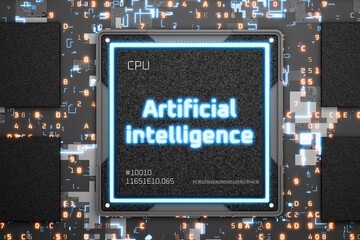 Chatbot of artificial intelligence. Artificial intelligence will replace humans. AI writes program code. Artificial intelligence chip. AI. Artificial intelligence generates content. 3D render.
