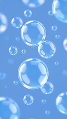 幻想的な光を反射するシャボン玉の青い背景