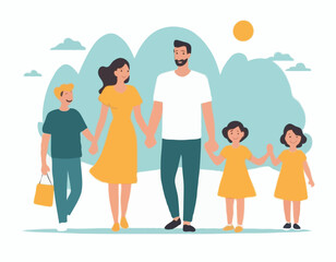 Happy Family Vector Illustration – Parents and Kids Together