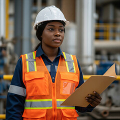 A black female engineer in a factory. Generative AI