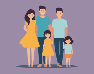 Happy Family Vector Illustration – Parents and Kids Together