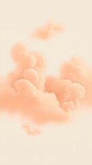 オレンジ色のふわふわ雲が浮かぶパステル空の背景