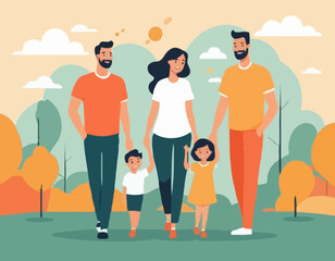 Happy Family Vector Illustration – Parents and Kids Together