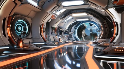 Obraz premium Futuristic spaceship interior hallway
