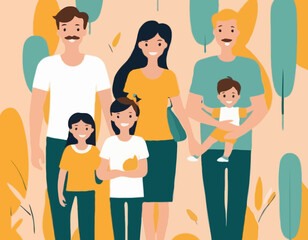 Happy Family Vector Illustration – Parents and Kids Together
