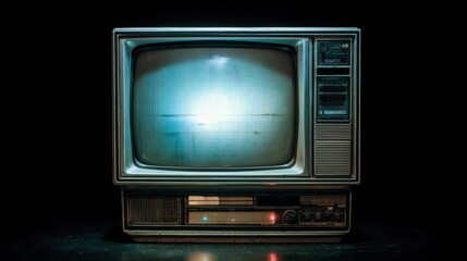 Vintage Television on Dark Background with Glowing Screen Effect
