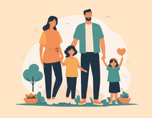 Happy Family Vector Illustration – Parents and Kids Together