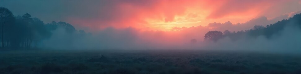 Obraz premium Eerie, atmospheric fog rolling across a desolate landscape at dawn Perfect for mystery, suspense, or fantasy projects Muted colors and dramatic lighting , atmospheric, perspective