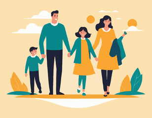Happy Family Vector Illustration – Parents and Kids Together