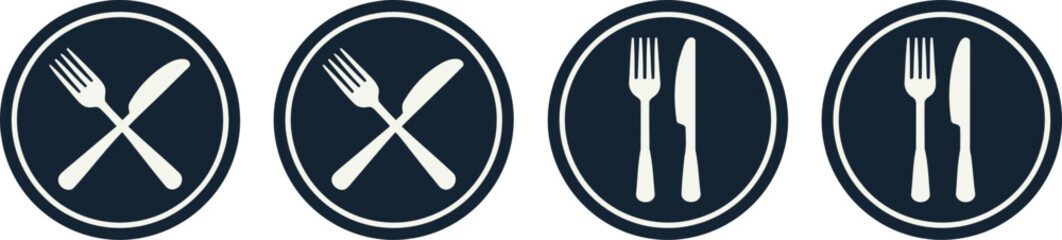 Dining Etiquette and Restaurant Icons: A Vector Set of Fork and Knife Symbols, Perfect for Food, Culinary, and Hospitality-related Graphic Design Projects
