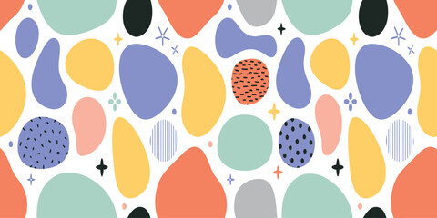 Modern Organic Shape Pattern: A Seamless Vector Background with Abstract Pastel Colors, Perfect for Stylish Fabric, Wallpaper, or Packaging Design

