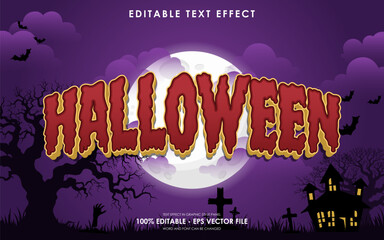 Editable halloween text effect with purple halloween theme background, gravestones, full moon © Re Project Studio
