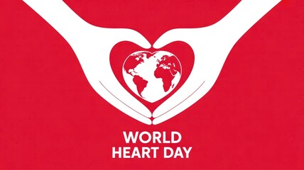 White hands forming heart shape around globe with text World Heart Day on red background world heart day 2025 2026 image poster banner label social media post t shirt design logo vector download