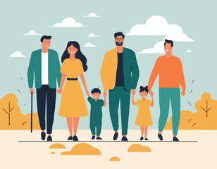 Happy Family Vector Illustration – Parents and Kids Together
