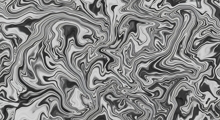 Flowing Liquid Marble Texture with Black and White Colors Swirling, Abstract Background