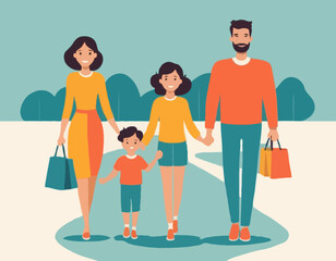 Happy Family Vector Illustration – Parents and Kids Together