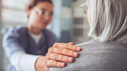 Healthy lifestyle and medical concept, the healthcare worker talks to the elderly patient and...