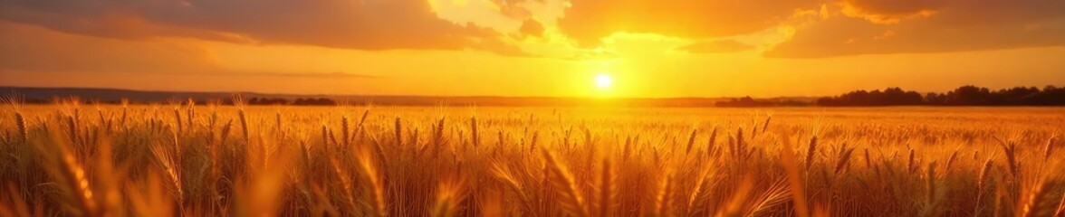 Fototapeta premium Sun-drenched golden wheat field shimmering under a vibrant sunset, conveying serenity and spiritual connection to nature's abundance , earth, summer