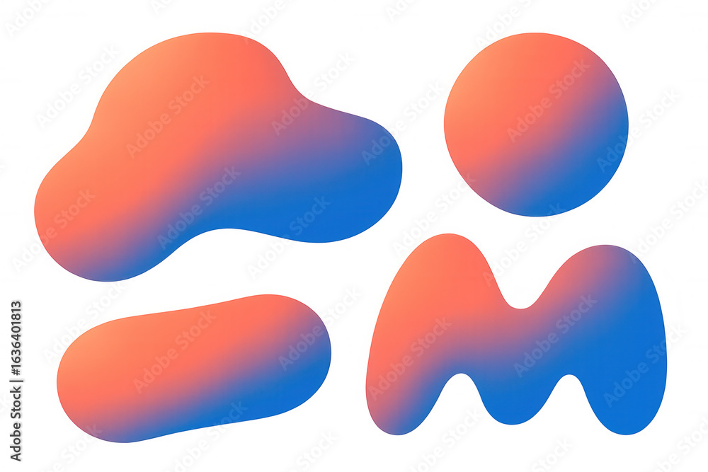 Poster gradient-blended abstract shapes transitioning from orange to blue, creating contemporary geometric 