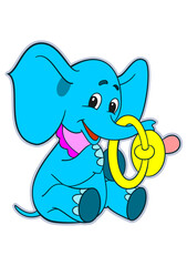 A small elephant with a baby pacifier.