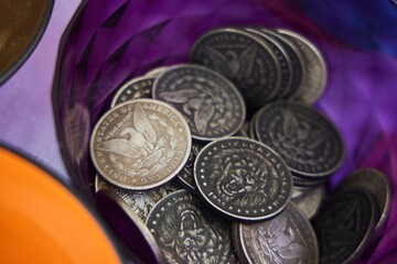 Antique coins, dollars from 1895. An imitation.