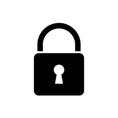 Simple black padlock with keyhole on white background silhouette